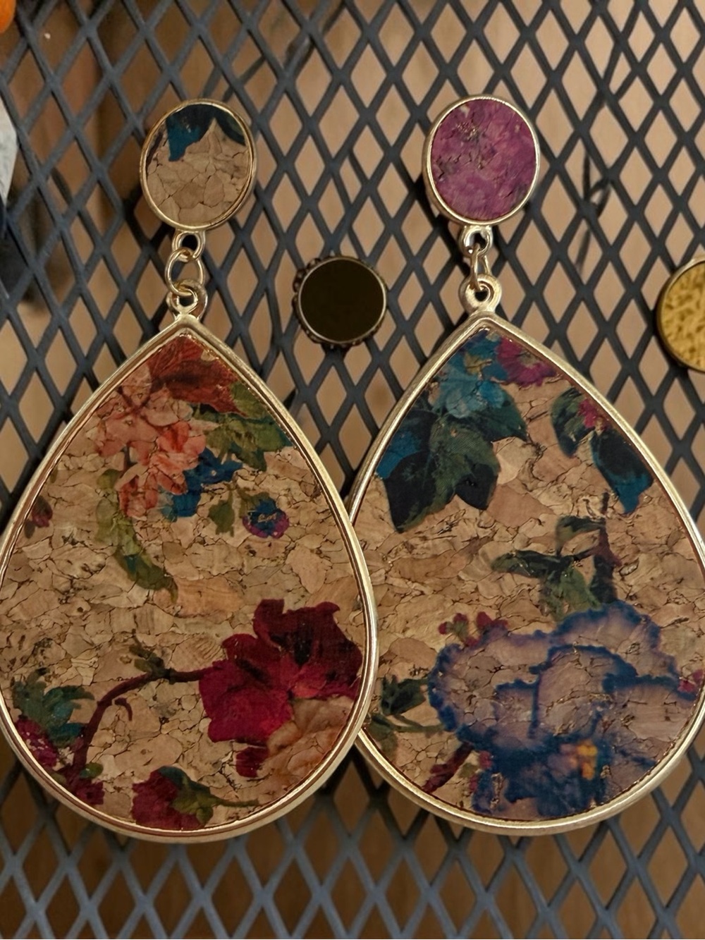 Floral Cork Teardrop Earrings — Multicolor